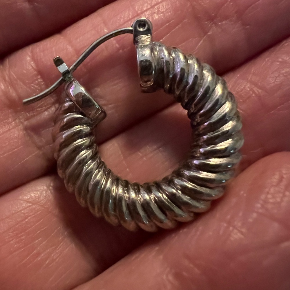 Solid Heavy .925 Sterling Silver Hoop Earrings - image 5